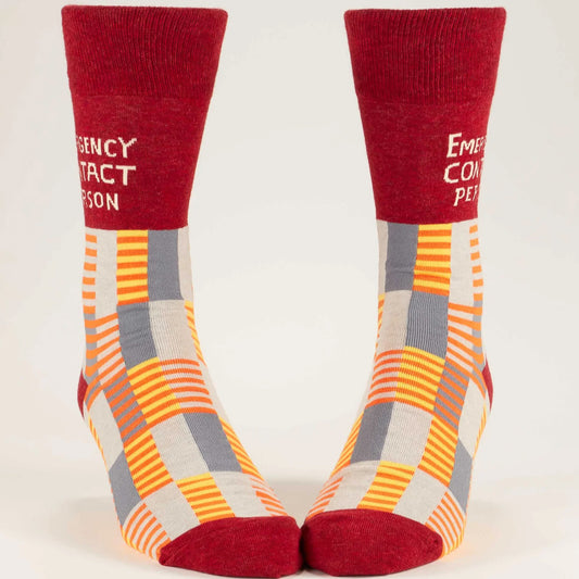 BlueQ Men's Crew Socks - Emergency Contact Person