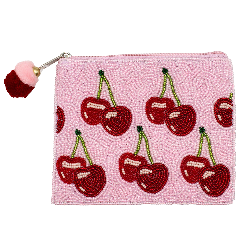 La Chic Designs Beaded Coin Purse - Pink Cherries