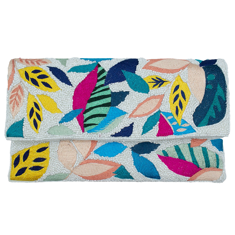La Chic Designs Beaded Clutch - Colorful Leaves