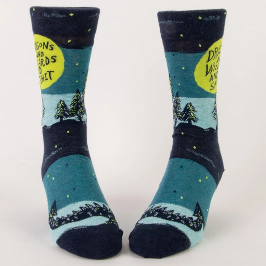 BlueQ Men's Crew Socks - Dragons and Wizards