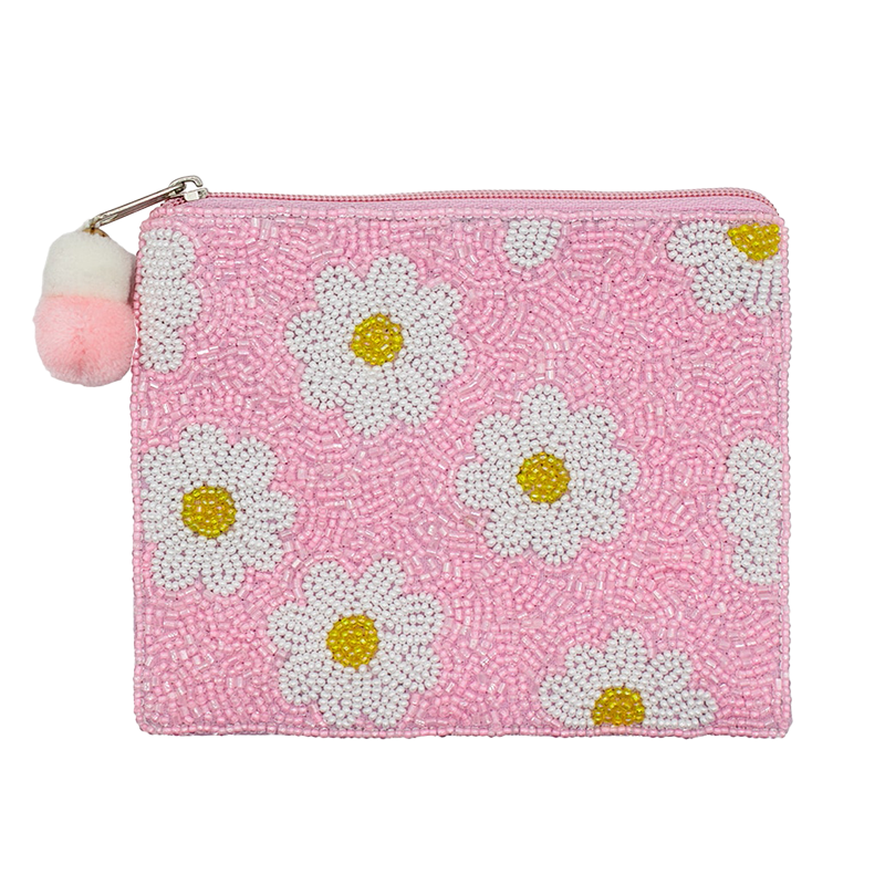 La Chic Designs Beaded Coin Purse - Pink Daisies
