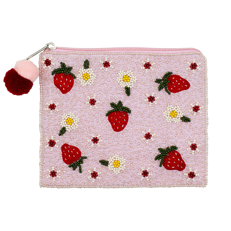 La Chic Designs Beaded Coin Purse - Pink Strawberries