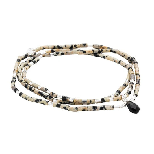 Scout Teardrop Stone Wrap Collection - Dalmatian Jasper, Obsidian & Silver