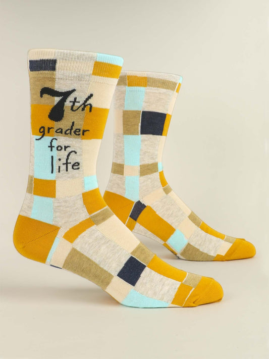 BlueQ Men's Crew Socks - 7th Grader for Life