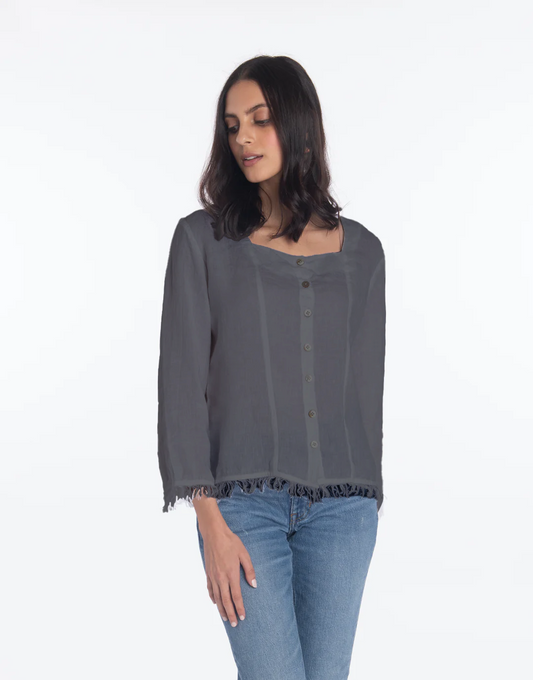 Luna Luz Linen Frangetta Top - Shale