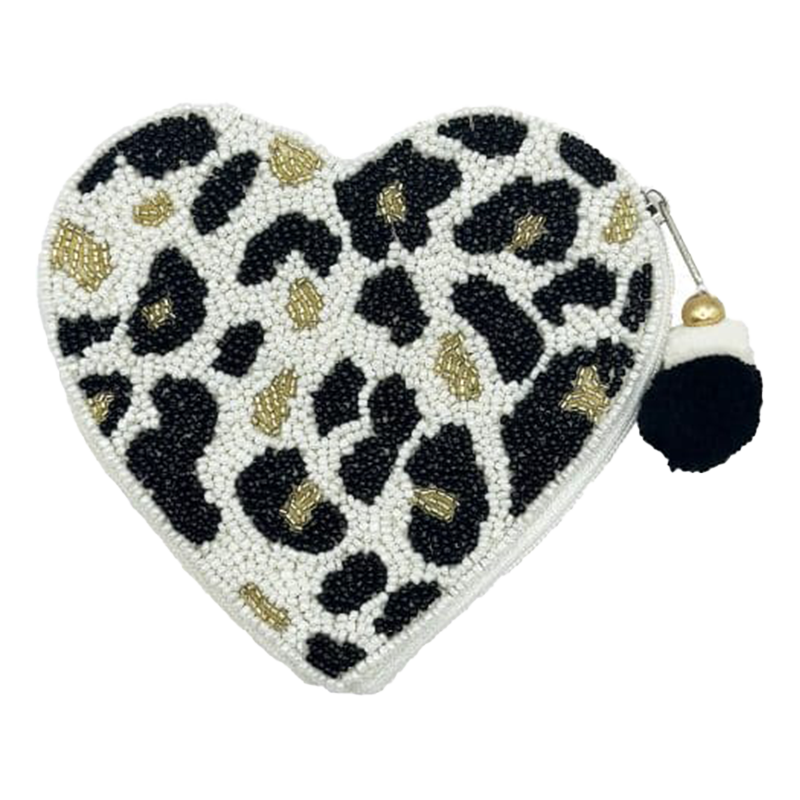 La Chic Designs Beaded Coin Purse - Animal Print Heart