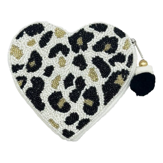 La Chic Designs Beaded Coin Purse - Animal Print Heart