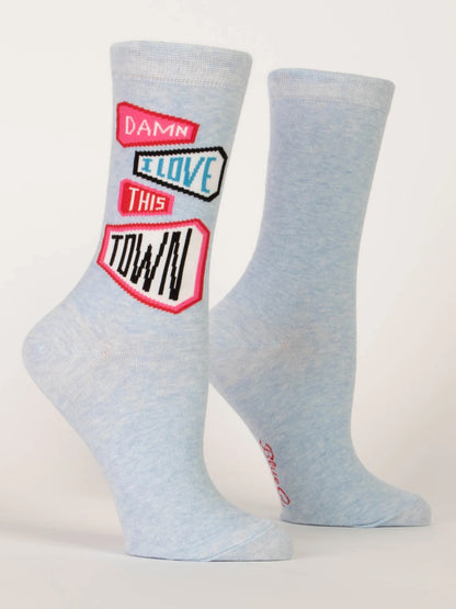 BlueQ Women's Crew Socks - I Love This Town