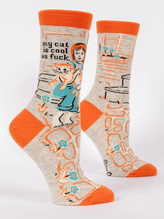 BlueQ Women's Crew Socks - My Cat is Cool