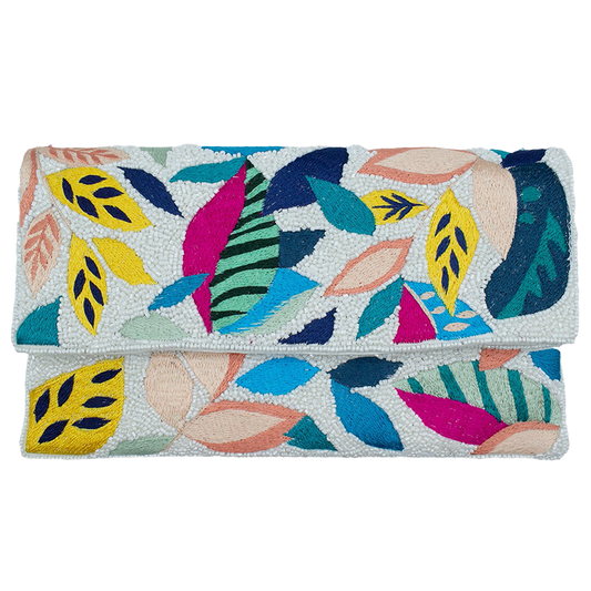 La Chic Designs Beaded Clutch - Colorful Leaves