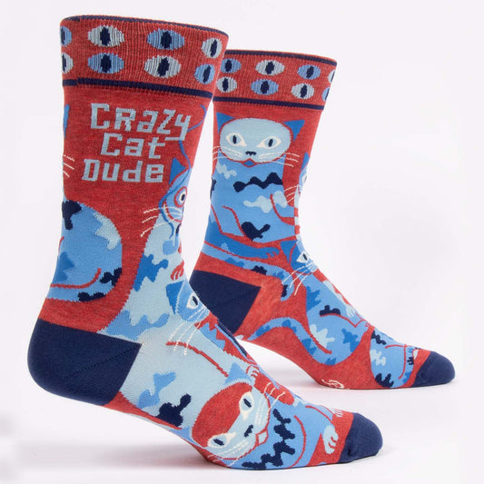 BlueQ Men's Crew Socks - Crazy Cat Dude