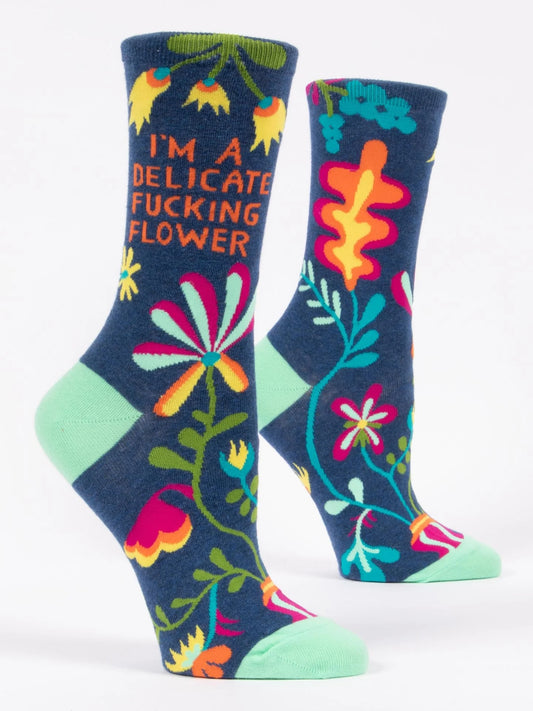 BlueQ Women's Crew Socks - Delicate Flower