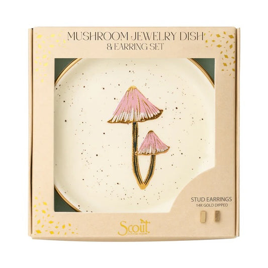 Scout Jewelry Dish & Stud Earring Set - Mushroom