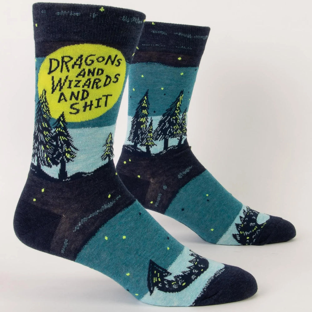 BlueQ Men's Crew Socks - Dragons and Wizards