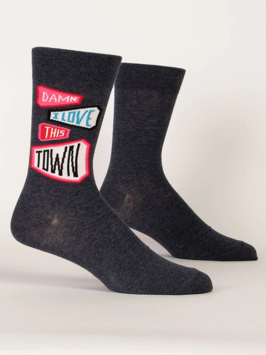 BlueQ Men's Crew Socks - Damn I Love This Town