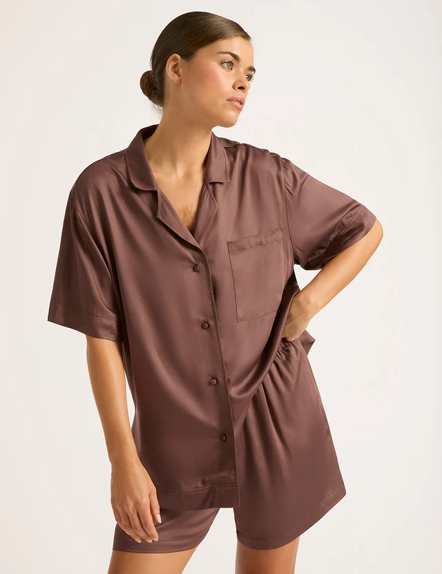 Boody Vegan Silk - Short Sleeve Sleep Shirt - Garnet