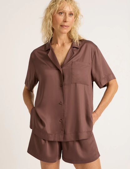 Boody Vegan Silk - Short Sleeve Sleep Shirt - Garnet