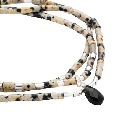 Scout Teardrop Stone Wrap Collection - Dalmatian Jasper, Obsidian & Silver